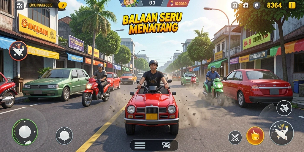 Gameplay seru di 8364 dengan mobil balap cepat.