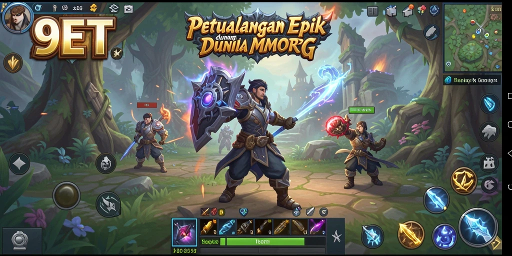 Screenshot gameplay 9ET dengan aksi karakter dalam pertempuran MMORPG.