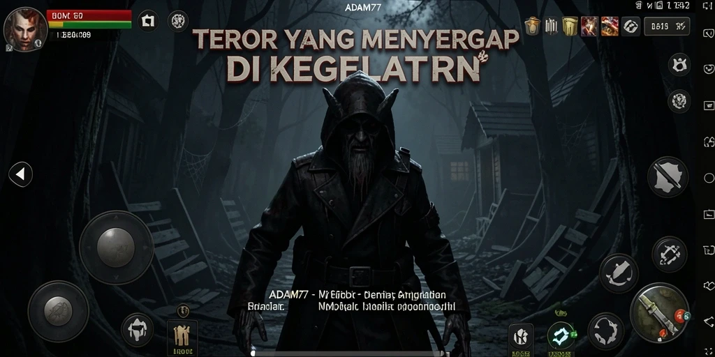 Screenshot gameplay ADAM77 menampilkan atmosfer horror yang menyengat.