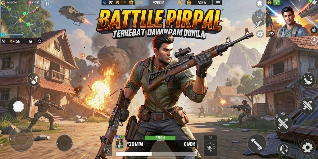Screenshot gameplay F200M menampilkan aksi pertempuran yang seru.
