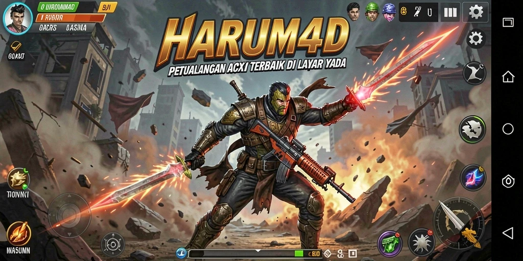 Tampilan dinamis dari gameplay HEROIC HARUM4D yang penuh aksi.