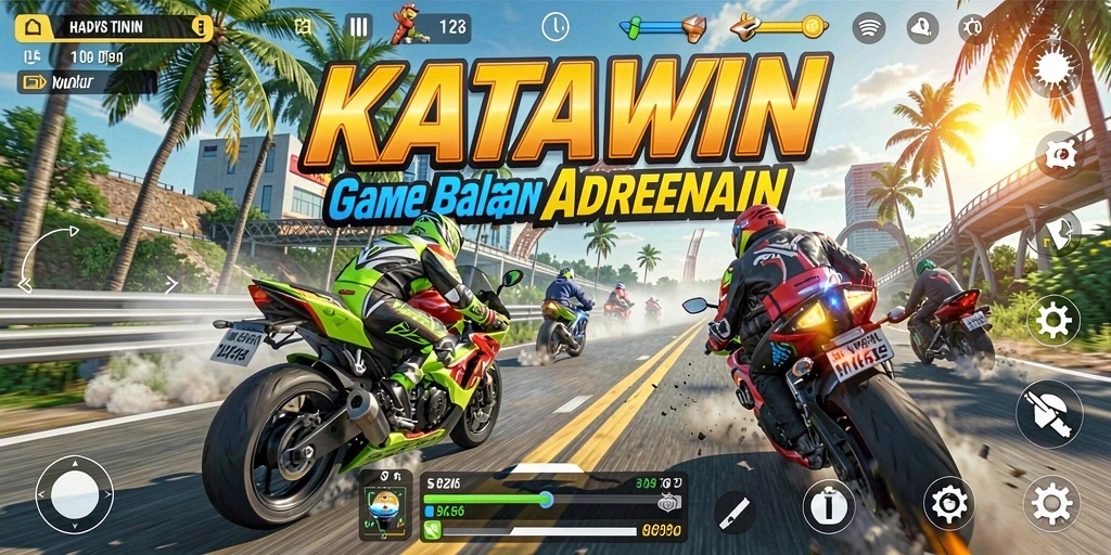 Tampilan gameplay KATAWIN yang mendebarkan saat balapan motor.