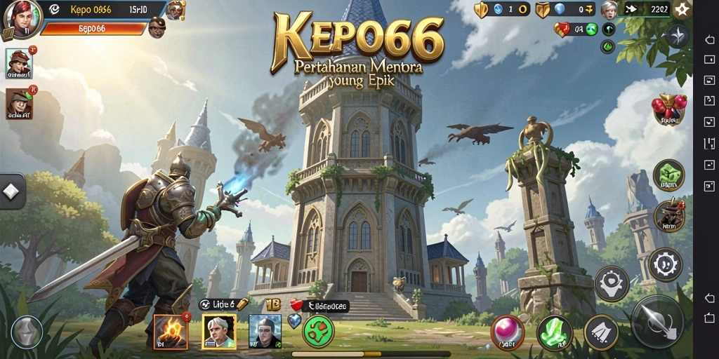 Tampilan gameplay KEPO66 dengan menara yang berjejer dan musuh yang menyerang.