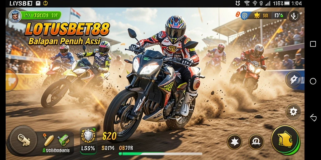 Gameplay LOTUSBET88 yang mendebarkan di lintasan balapan motor.