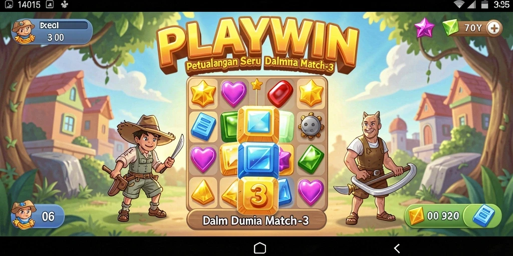 Tangkapan layar gameplay PLAYWIN menampilkan aksi seru dari permainan Match-3.
