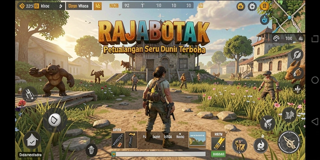 Screenshot gameplay RAJABOTAK menampilkan petualangan dalam dunia terbuka.
