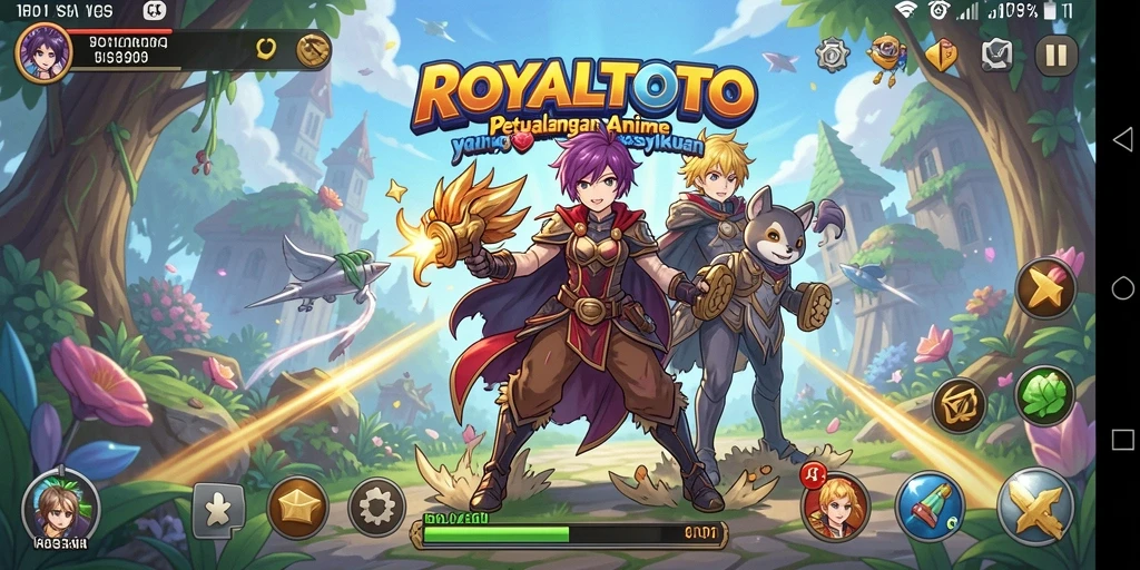Tampilan gameplay menarik dari ROYALTOTO dengan karakter anime yang dinamis.