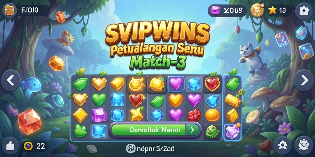 Screenshot gameplay SVIPWINS menampilkan momen seru mencocokkan item warna-warni.
